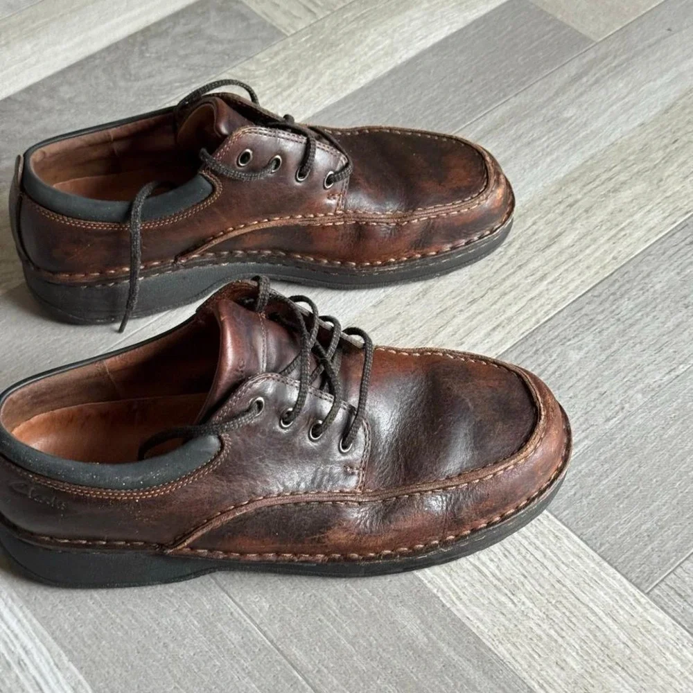 Clarks Leather Brown Oxford Dress Casual Comfort Lace Up Shoes Men's‎ Size 11W